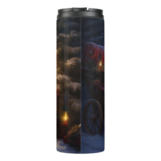 Amerikaanse Eskimo Snowy Sleigh Kerst Decor Thermosbeker (Achterkant)