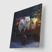 Amerikaanse Eskimo Snowy Sleigh Kerst Decor Vierkante Klok (Hoek)