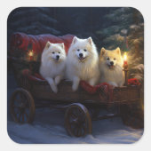 Amerikaanse Eskimo Snowy Sleigh Kerst Decor Vierkante Sticker (Voorkant)