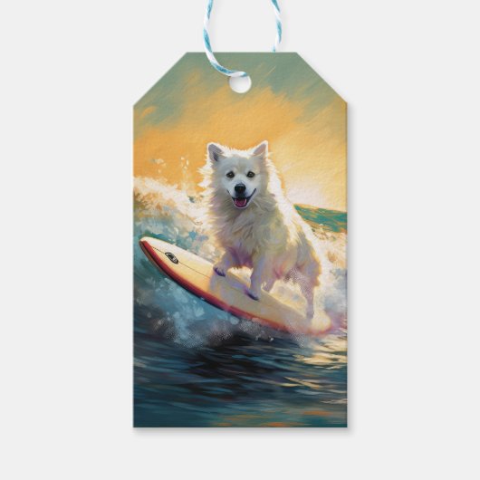 Amerikaanse Eskimo Strand Surfen Schilderij  Cadeaulabel (Voorkant)