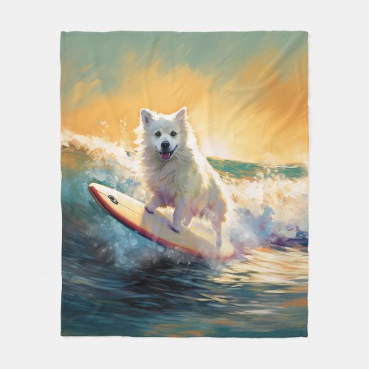 Amerikaanse Eskimo strand surfen schilderij Fleece Deken (Voorkant)