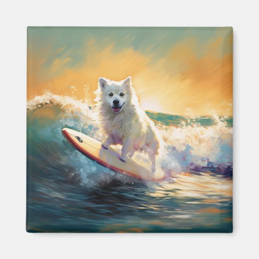 Amerikaanse Eskimo strand surfen schilderij Magneet (Voorkant)