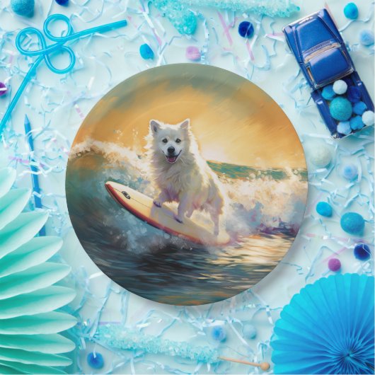 Amerikaanse Eskimo strand surfen schilderij Papieren Bordje (Feest)