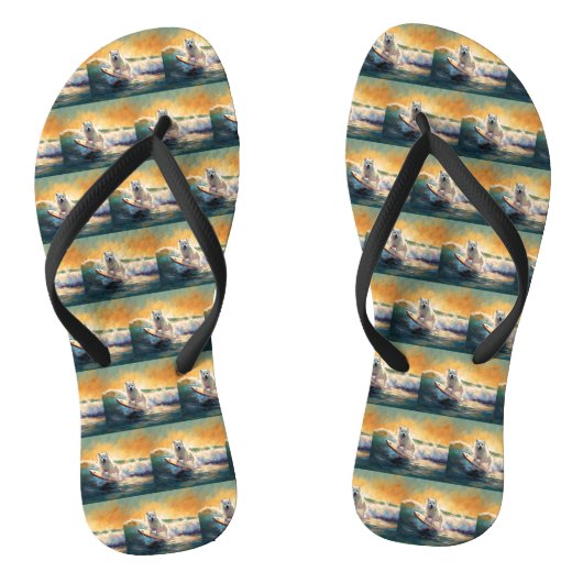 Amerikaanse Eskimo strand surfen schilderij Teenslippers (Voetbed)