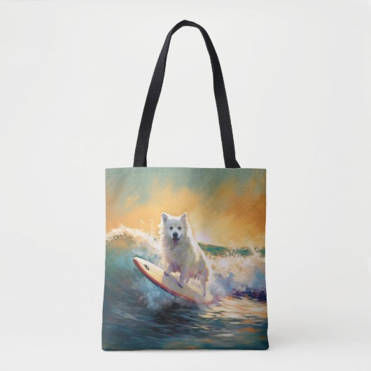 Amerikaanse Eskimo Strand Surfing Schilderij Tote Bag (Voorkant)