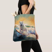 Amerikaanse Eskimo Strand Surfing Schilderij Tote Bag (Dichtbij)