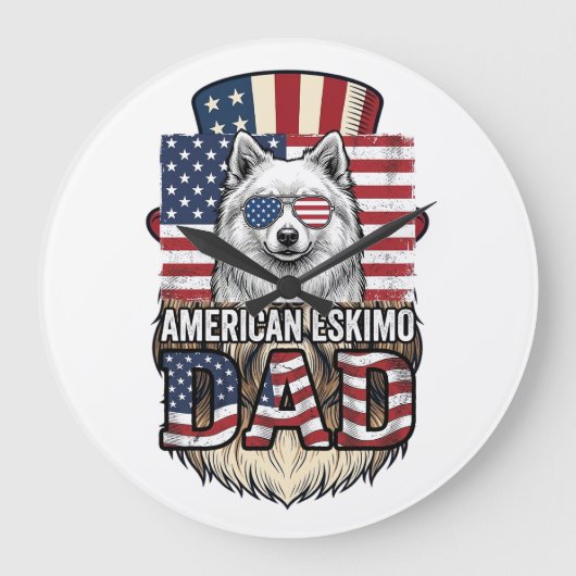Amerikaanse Eskimo Vader Patriottische Vintage Hon Grote Klok (Voorkant)