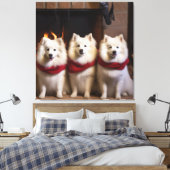 Amerikaanse Eskimohond bij de Open Haard Kerstmis Canvas Afdruk (Insitu (Slaapkamer))
