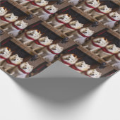 Amerikaanse Eskimohond bij de Openhaard Kerstmis Cadeaupapier (Hoek)