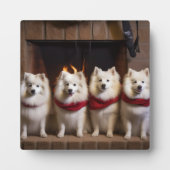 Amerikaanse Eskimohond bij de Openhaard Kerstmis Fotoplaat (Voorkant)