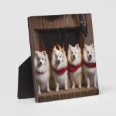 Amerikaanse Eskimohond bij de Openhaard Kerstmis Fotoplaat (Voorkant)