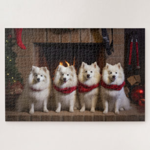 Amerikaanse Eskimohond bij de Openhaard Kerstmis Legpuzzel