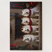 Amerikaanse Eskimohond bij de Openhaard Kerstmis Legpuzzel (Verticaal)
