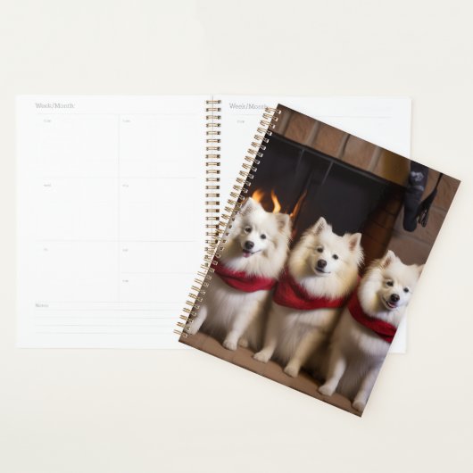 Amerikaanse Eskimohond bij de Openhaard Kerstmis Planner (Display)