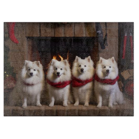 Amerikaanse Eskimohond bij de Openhaard Kerstmis Snijplank (Voorkant)