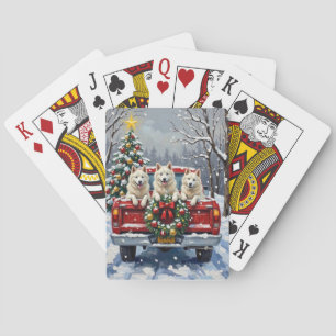 Amerikaanse Eskimohond Kerst Rode Truck Vakantie Pokerkaarten