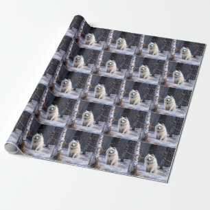Amerikaanse Eskimohond Laat het sneeuwen Kerstmis Cadeaupapier