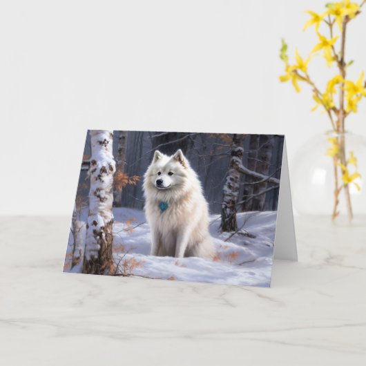 Amerikaanse Eskimohond Laat het sneeuwen Kerstmis Kaart (Gele Bloem)