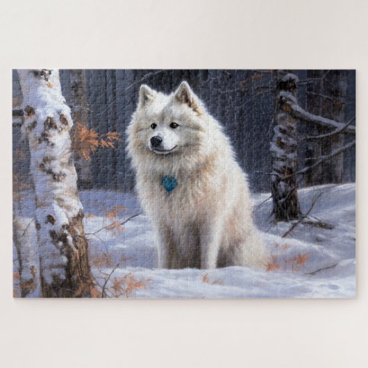 Amerikaanse Eskimohond Laat het sneeuwen Kerstmis Legpuzzel (Horizontaal)