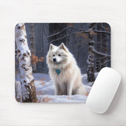 Amerikaanse Eskimohond Laat het sneeuwen Kerstmis Muismat (Met muis)