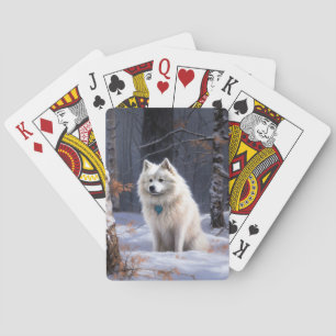 Amerikaanse Eskimohond Laat het sneeuwen Kerstmis Pokerkaarten