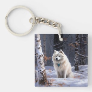 Amerikaanse Eskimohond Laat het sneeuwen Kerstmis Sleutelhanger