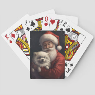 Amerikaanse Eskimohond met Kerstman Feestelijke Ke Pokerkaarten