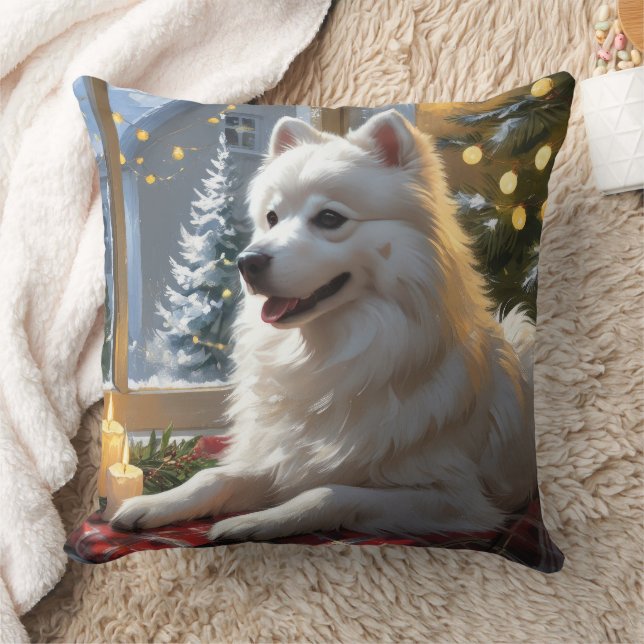 Amerikaanse Eskimohond met Kerstverlichting Vakant Kussen (Deken)