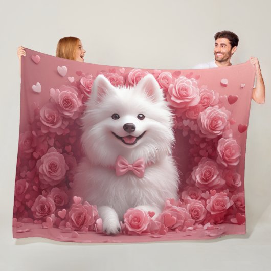 Amerikaanse Eskimohond met Rozen - Valentijnsdag Fleece Deken (In situ)