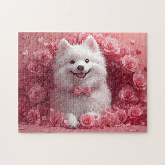 Amerikaanse Eskimohond met Rozen - Valentijnsdag Legpuzzel (Horizontaal)