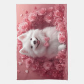 Amerikaanse Eskimohond met Rozen - Valentijnsdag Theedoek (Verticaal)