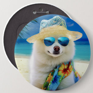 Amerikaanse Eskimohond op Strand,zomer cadeau voor Ronde Button 6,0 Cm