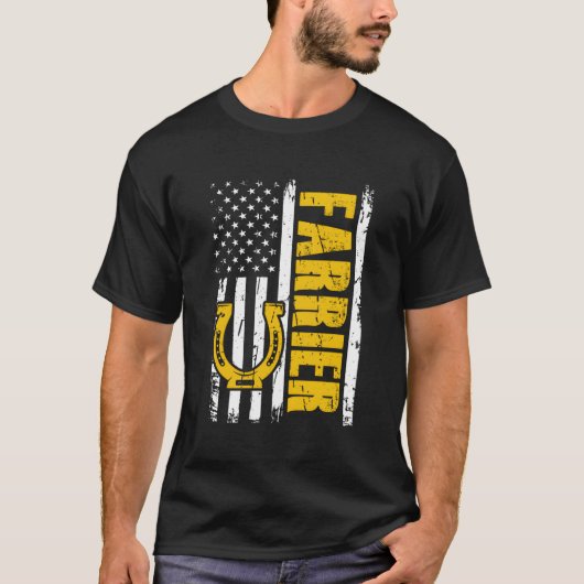 Amerikaanse Farrier VS Vlag Paard Schoen Hoof Trim T-shirt (Voorkant)