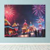 Amerikaanse Feestviering 4 juli Vuurwerk Canvas Afdruk (Insitu (Houten vloer))