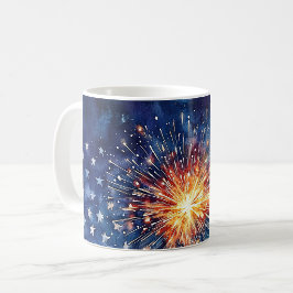 Amerikaanse feestviering. Sterren en vuurwerk. Koffiemok
