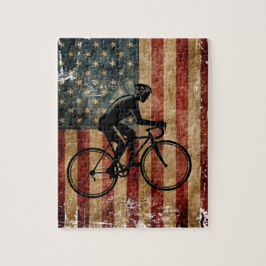 Amerikaanse filefiets met drukke vlag Puzzle Legpuzzel (Verticaal)