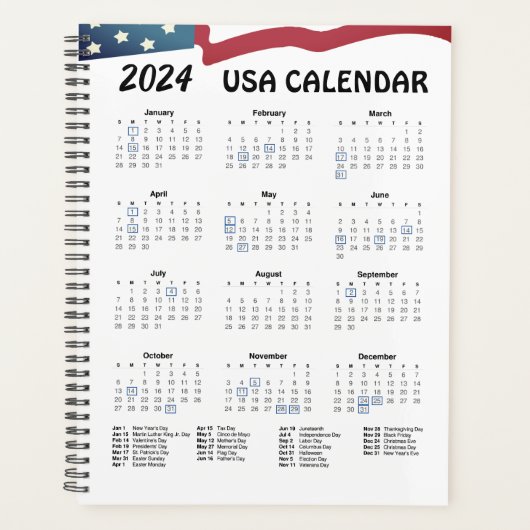 Amerikaanse Flag Agenda Planner 2024 (Voorkant)