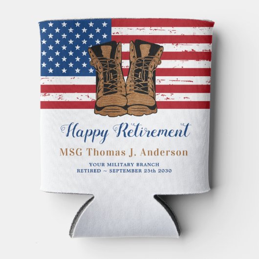 Amerikaanse Flag Boots Retirement Party Blikjeskoeler (Voorkant)