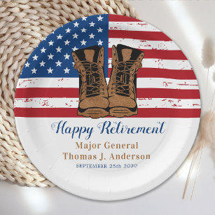 Amerikaanse Flag Boots Retirement Party Papieren Bordje