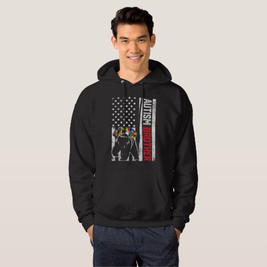 Amerikaanse Flag Brother Beer Autism Awareness Sup Hoodie (Voorkant volledig)