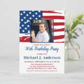Amerikaanse Flag Custom Photo 50th Birthday Party Kaart (Staand voorkant)