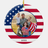 Amerikaanse Flag Custom Photo Patriotic Kerstmis Keramisch Ornament (Achterkant)