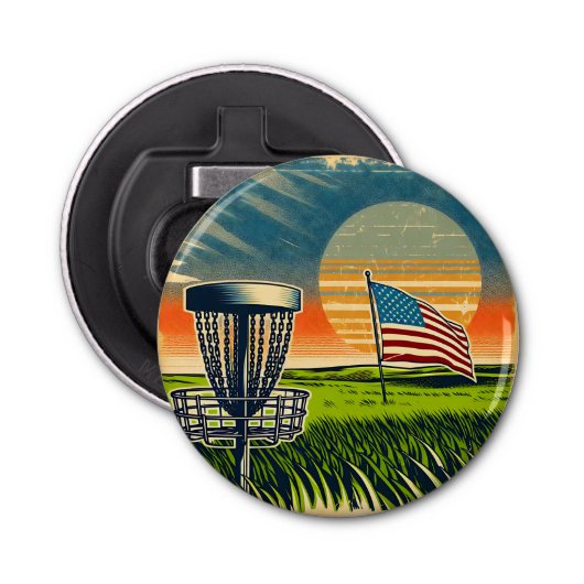  Amerikaanse Flag Disc Golf  Sun Button Flesopener (Voorkant)