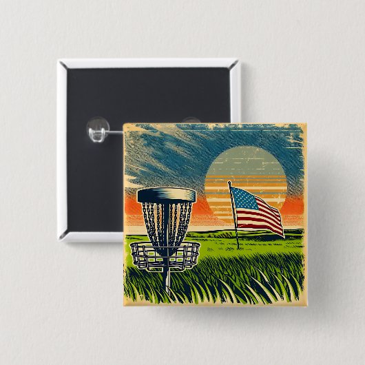  Amerikaanse Flag Disc Golf  Sun Vierkante Button 5,1 Cm (Voorkant /achterkant)
