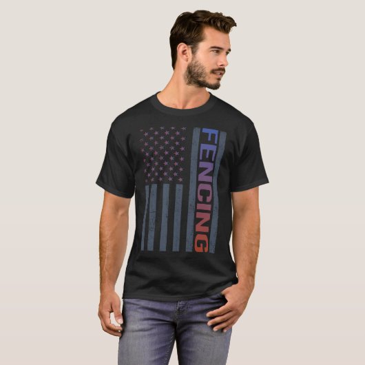 Amerikaanse Flag Fencing Fencer T-shirt (Voorkant volledig)