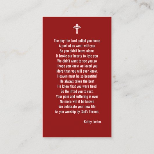 Amerikaanse Flag Funeral Memorial Prayer Photo Car Visitekaartje (Achterkant)