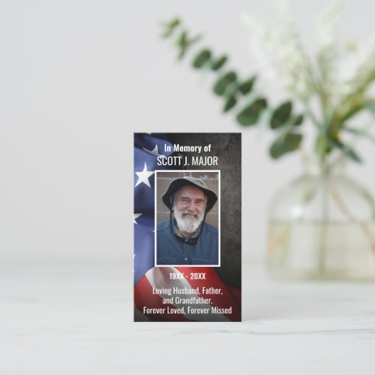 Amerikaanse Flag Funeral Memorial Prayer Photo Car Visitekaartje (Staand voorkant)