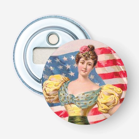 Amerikaanse Flag Lady Liberty Independence Button Flesopener (Voorkant)