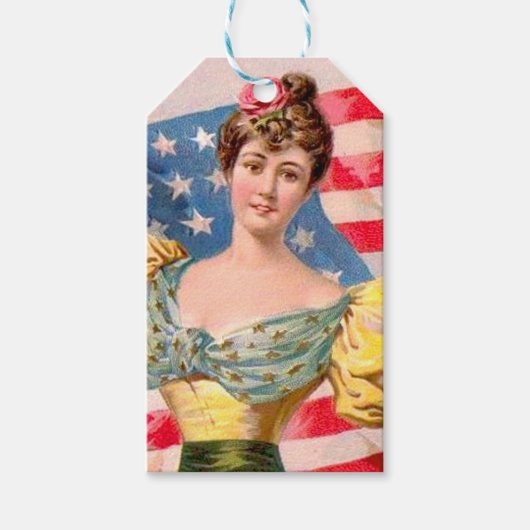 Amerikaanse Flag Lady Liberty Independence Cadeaulabel (Voorkant)