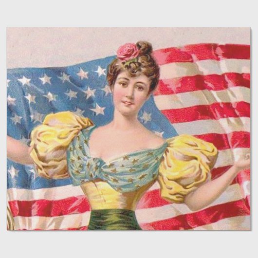 Amerikaanse Flag Lady Liberty Independence Cadeaupapier (Vlak)